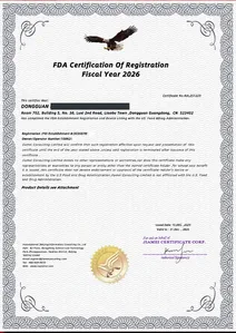 Copia de registro FDA de terceros con el nombre de la empresa oculto y Dongguan visible