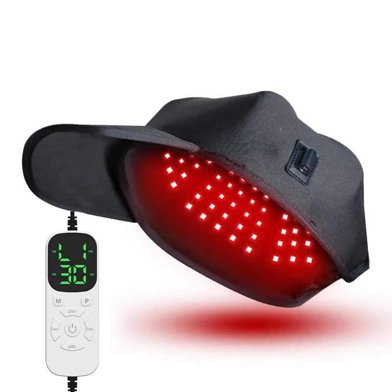 Soft black cap with illuminated interior and external white wired controller